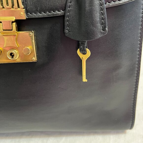 Vintage Christian Dior Black Leather Top Handle Bag – Lock & Key, Made in France - Picture 6 of 14